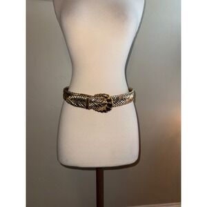 Womens Gold Silver Braided Metal Belt Genuine Leather S 33 Inches Fashion